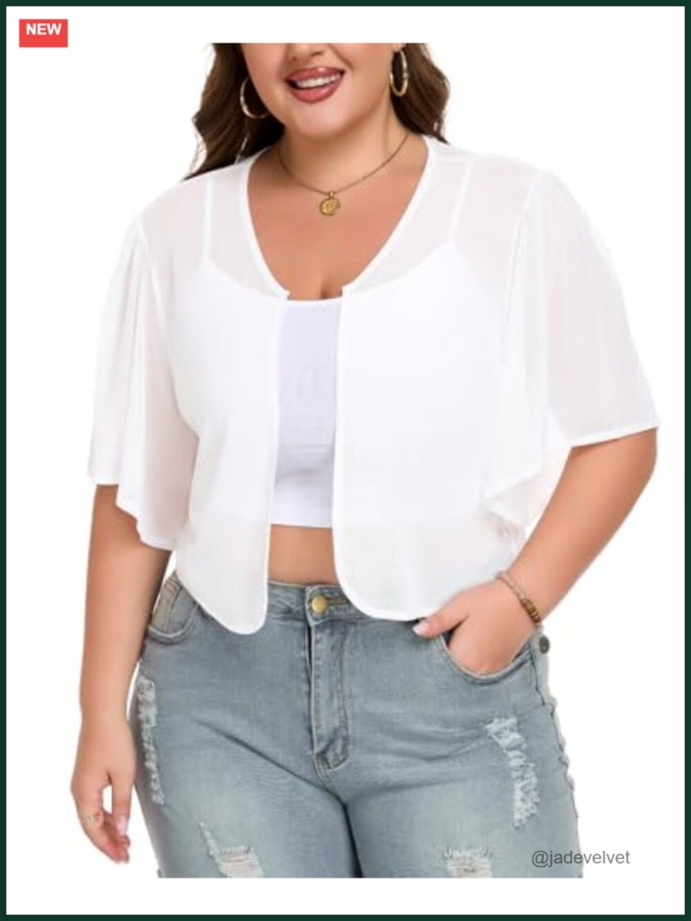 Plus Size Sheer Mesh Cropped Bolero Shrug Ruffle Short Sleeve Cardigan